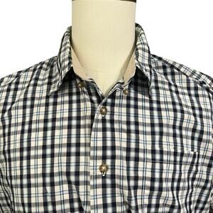 Wrangler Men's White Blue Plaid Wrinkle Resistant Fit Button Down Shirt Sz L